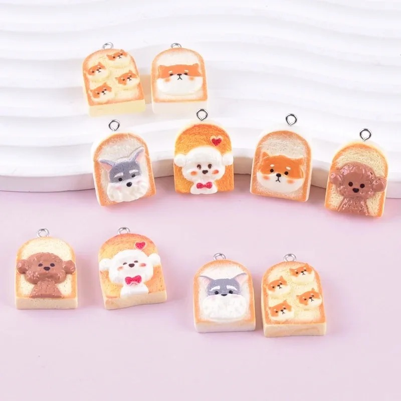 Pet Supplies Warehouse - 10Pcs Cute Toast Dog Resin Pendants